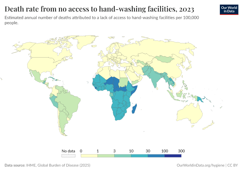 A thumbnail of the "Death rate from no access to hand-washing facilities" chart