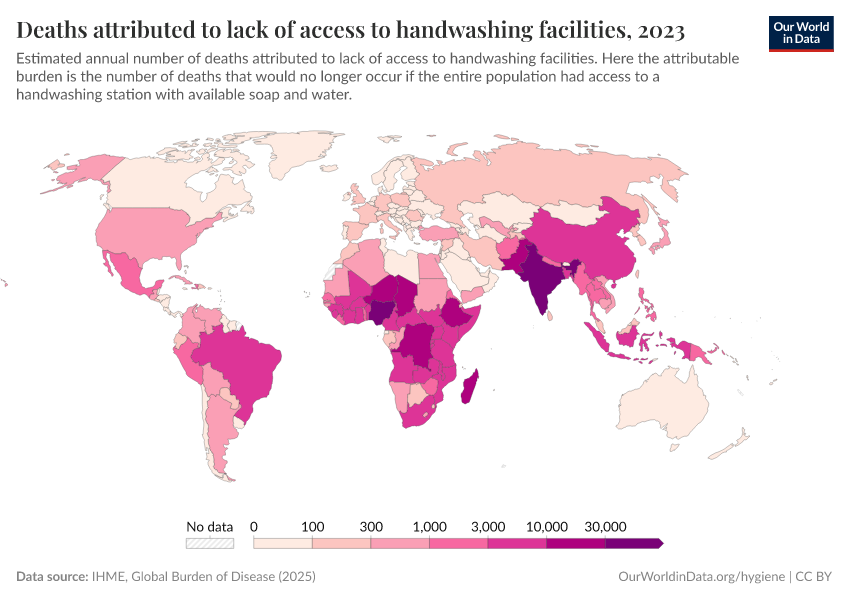 A thumbnail of the "Deaths attributed to lack of access to handwashing facilities" chart