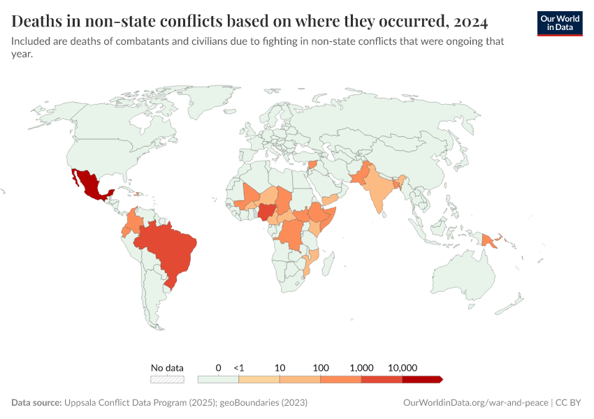 A thumbnail of the "Deaths in non-state conflicts based on where they occurred" chart