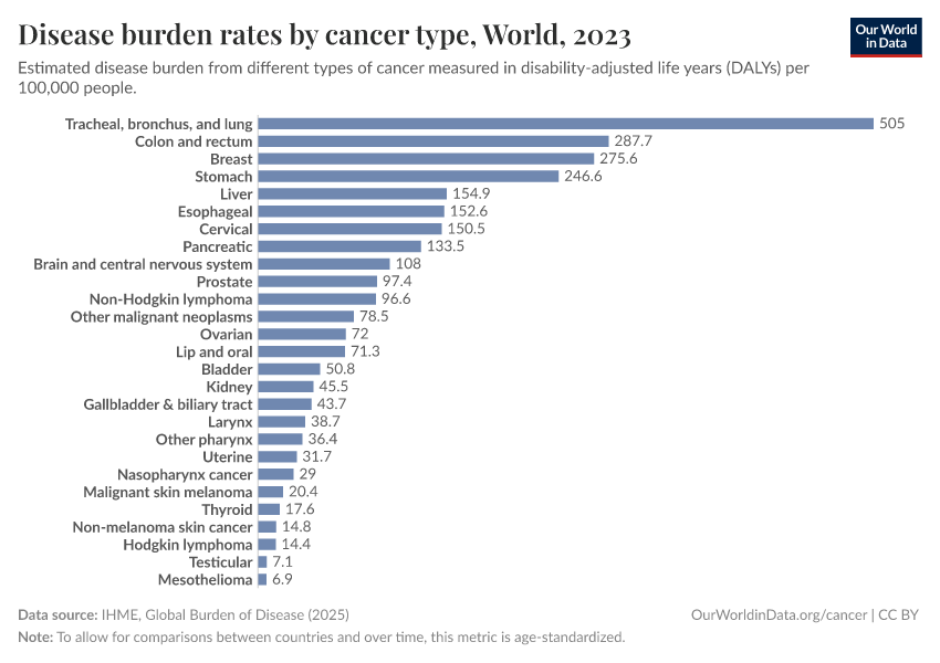 Disease burden rates by cancer type