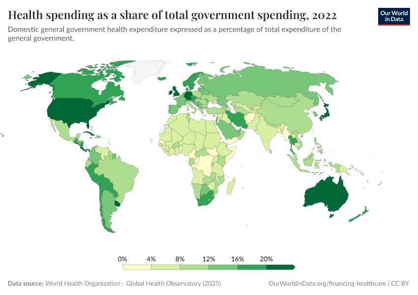 A thumbnail of the "Health spending as a share of total government expenditure" chart