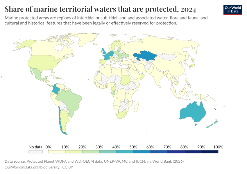 A thumbnail of the "Share of marine territorial waters that are protected" chart
