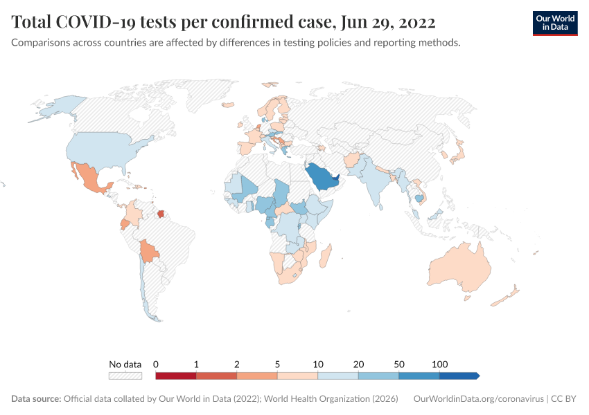 A thumbnail of the "Total COVID-19 tests per confirmed case" chart