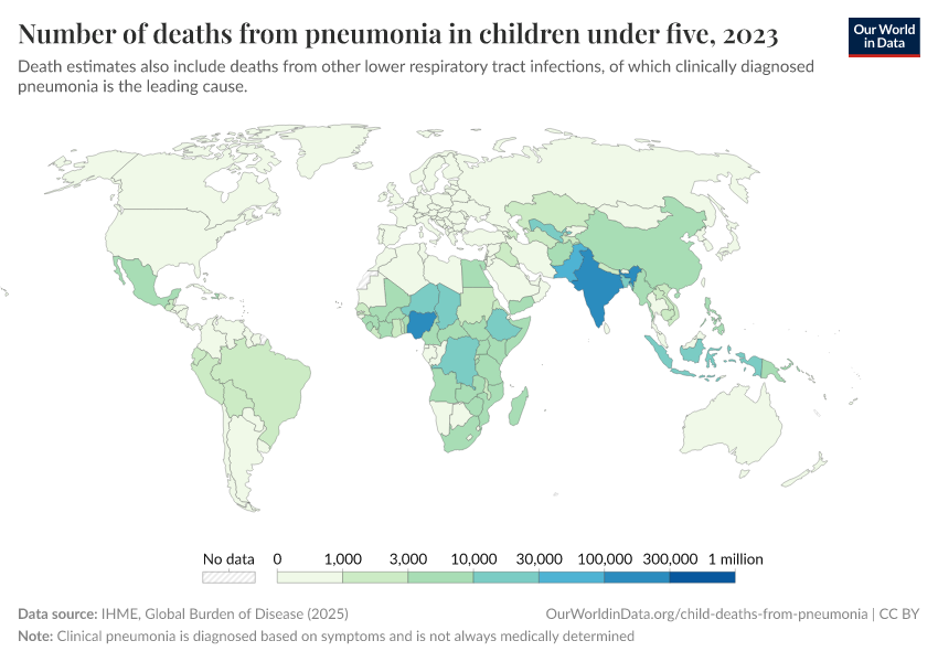 A thumbnail of the "Number of deaths from pneumonia in children under five" chart