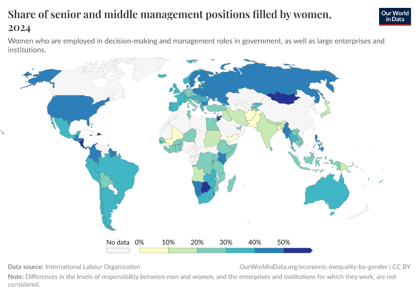 A thumbnail of the "Share of senior and middle management positions filled by women" chart