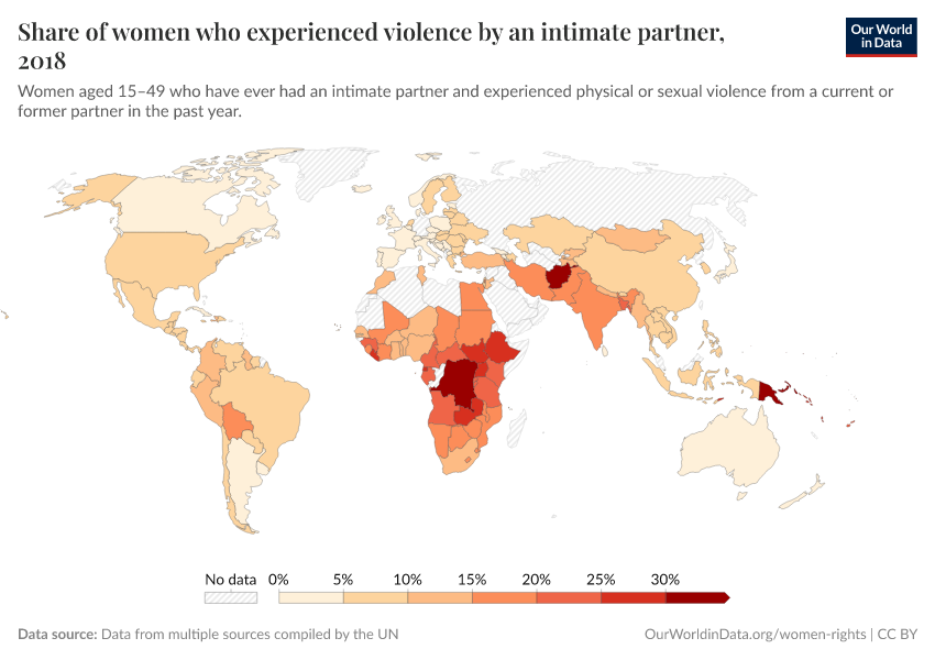 A thumbnail of the "Share of women who experienced  violence by an intimate partner" chart