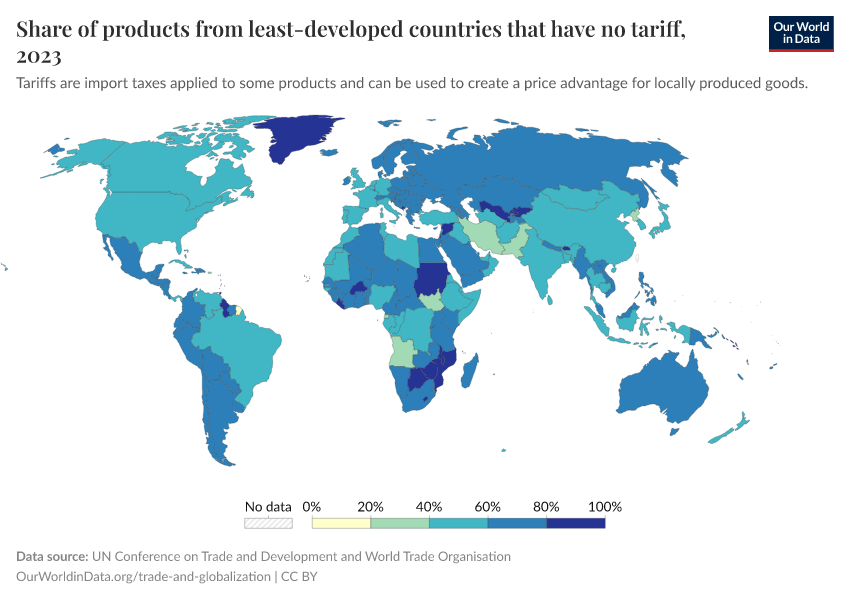 A thumbnail of the "Share of products from least-developed countries that have no tariff" chart