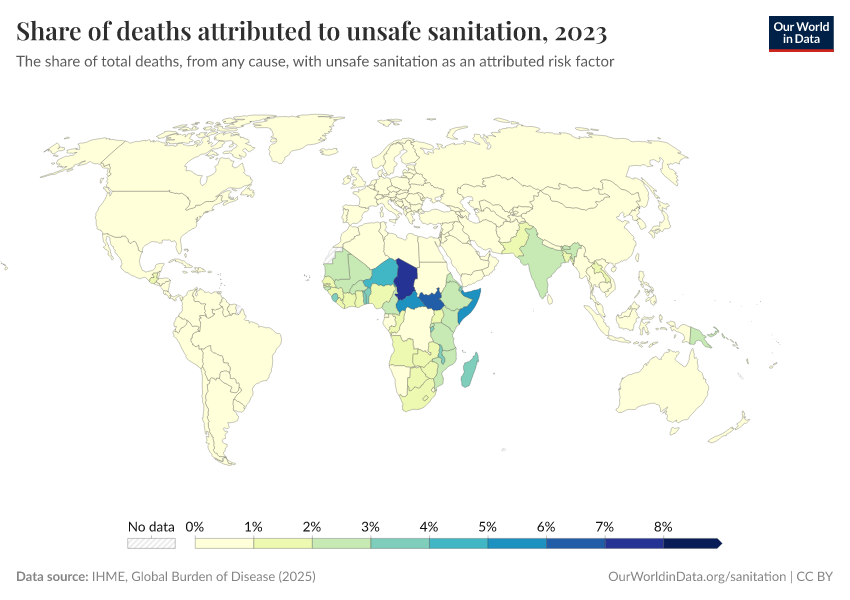 A thumbnail of the "Share of deaths attributed to unsafe sanitation" chart