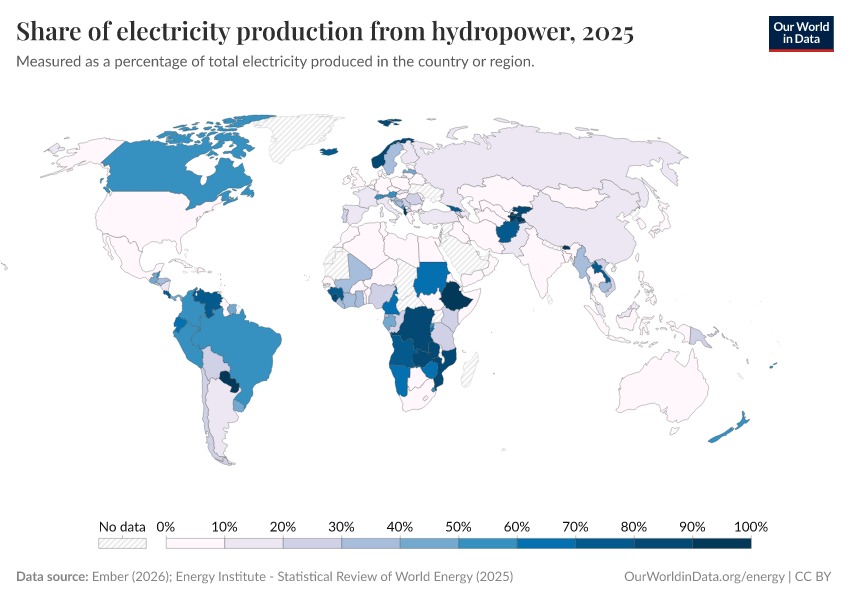 A thumbnail of the "Share of electricity production from hydropower" chart