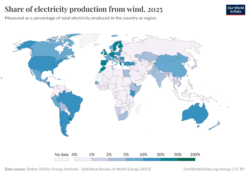 A thumbnail of the "Share of electricity production from wind" chart