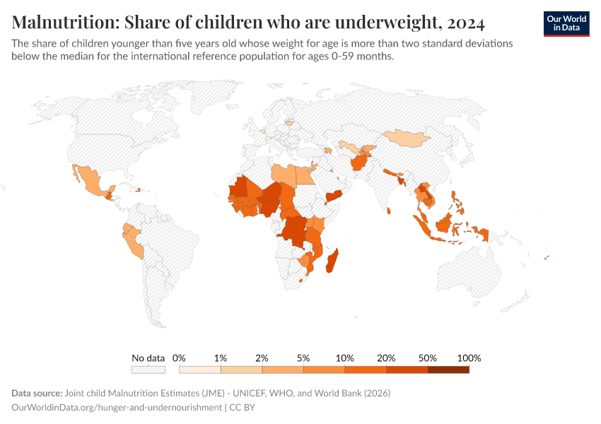 A thumbnail of the "Malnutrition: Share of children who are underweight" chart