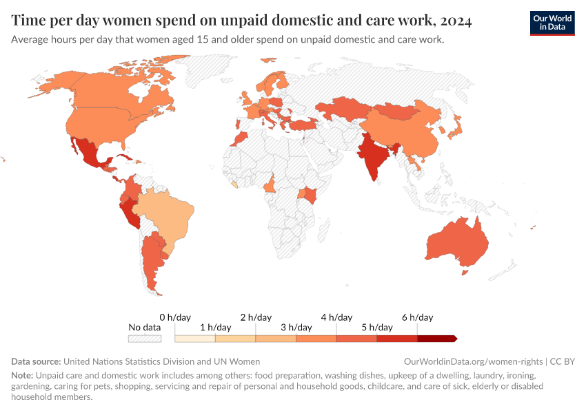 A thumbnail of the "Share of day women spend on unpaid domestic and care work" chart