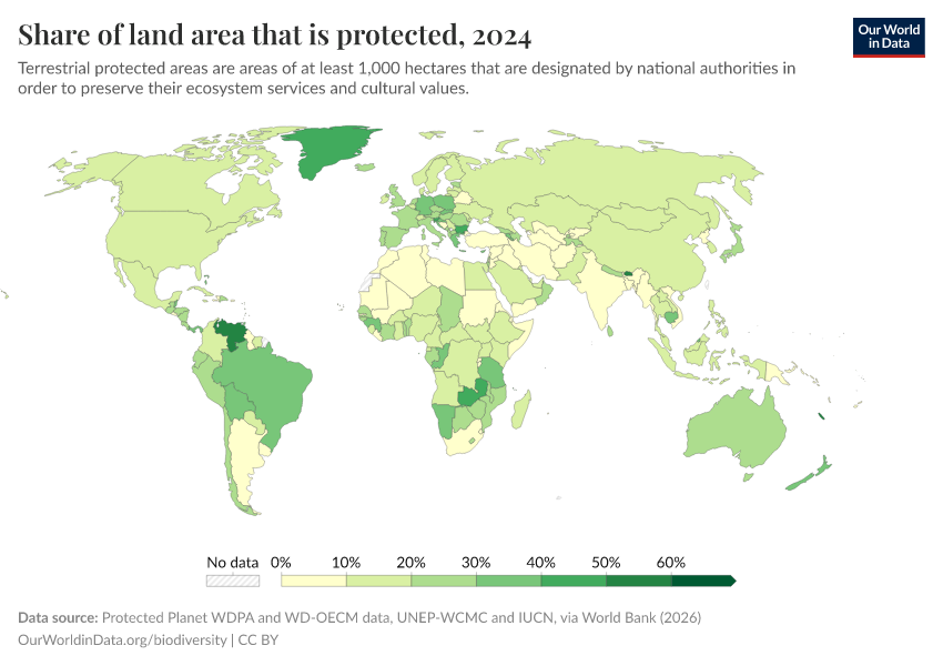 A thumbnail of the "Share of land area that is protected" chart