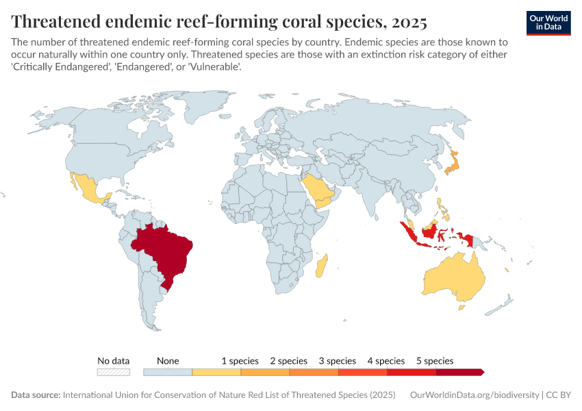 A thumbnail of the "Threatened endemic reef-forming coral species" chart