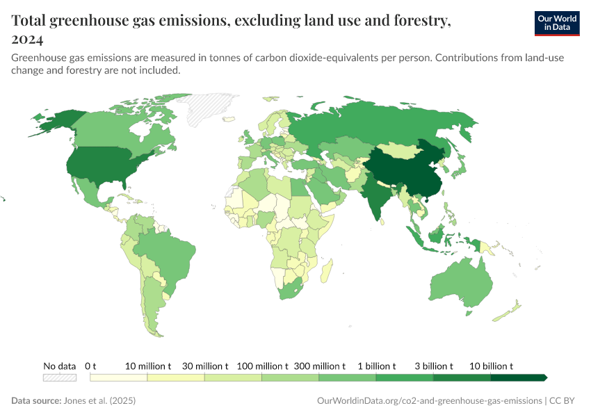 A thumbnail of the "Total greenhouse gas emissions, excluding land use and forestry" chart