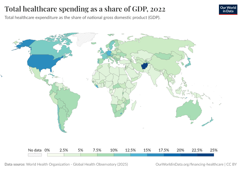 A thumbnail of the "Total healthcare expenditure as a share of GDP" chart