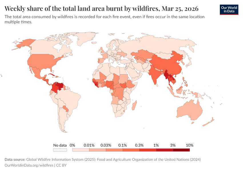 A thumbnail of the "Weekly share of the total land area burnt by wildfires" chart